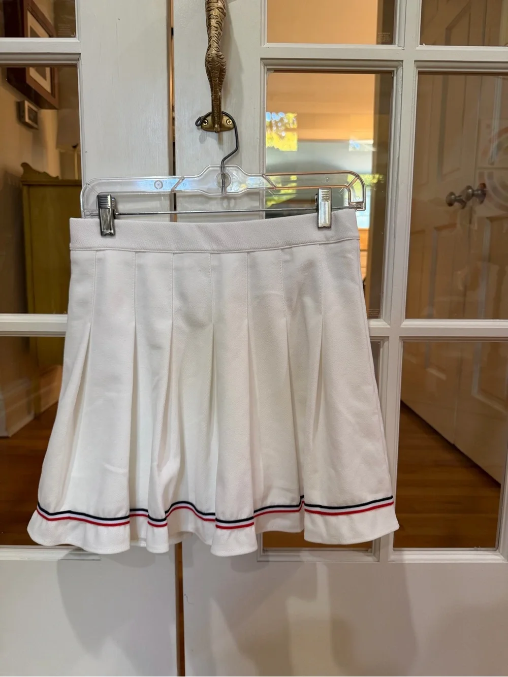 White Pleated Tennis Skirt with Red & Navy Trim